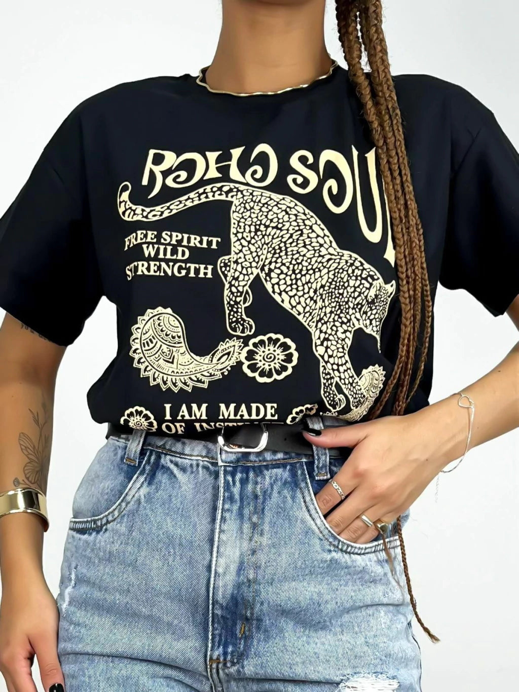 T-Shirt Feminina Estampada Boho Soul Onça Ref. 808