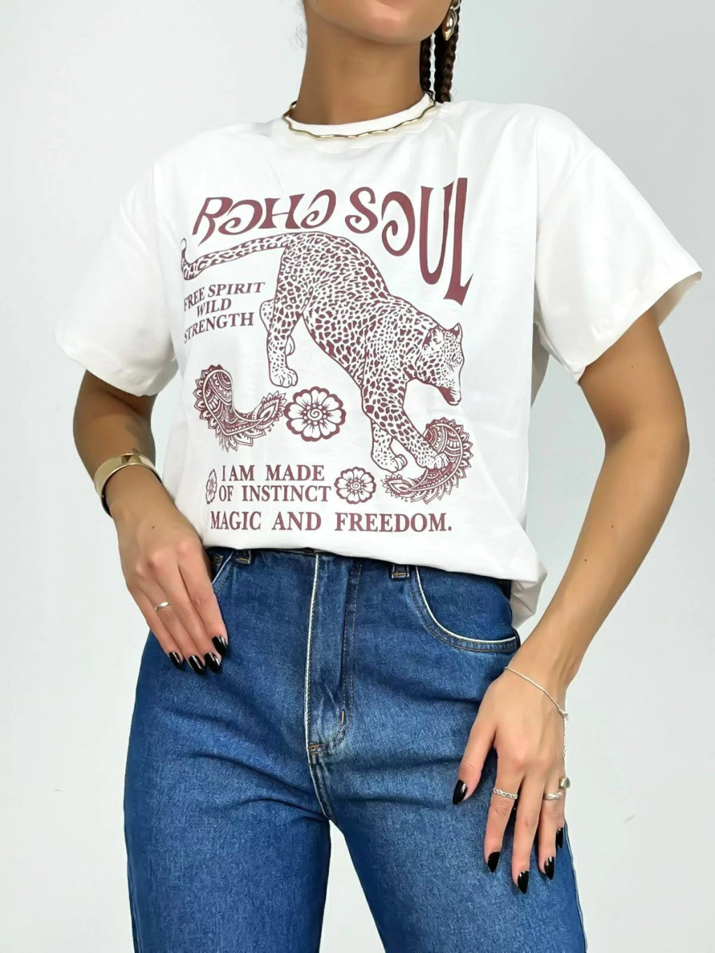T-Shirt Feminina Estampada Boho Soul Onça Ref. 808