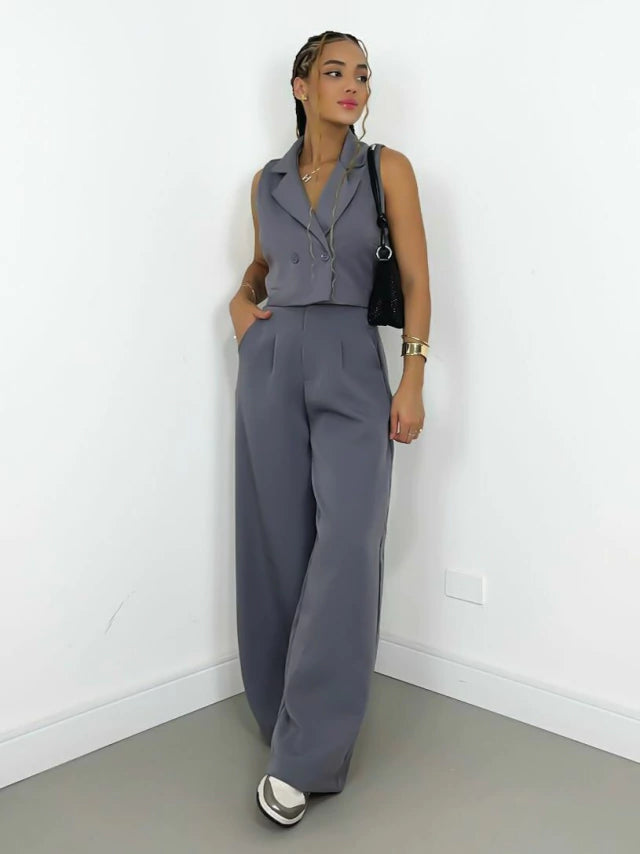 Conjunto Feminino Alfaiataria Calça Pantalona e Colete Gloria Ref. 1144