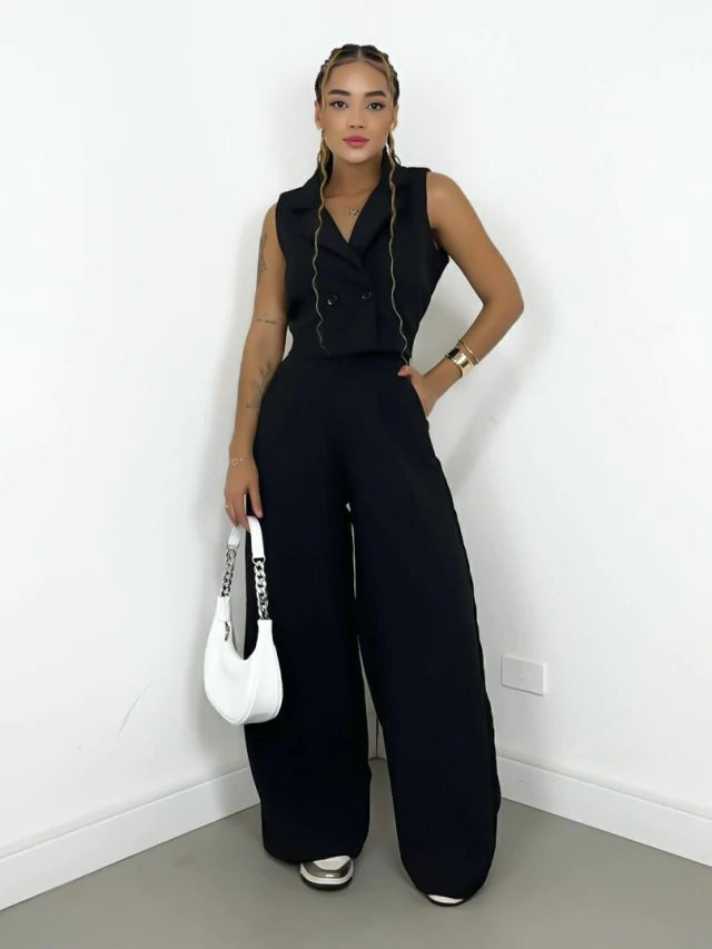 Conjunto Feminino Alfaiataria Calça Pantalona e Colete Gloria Ref. 1144