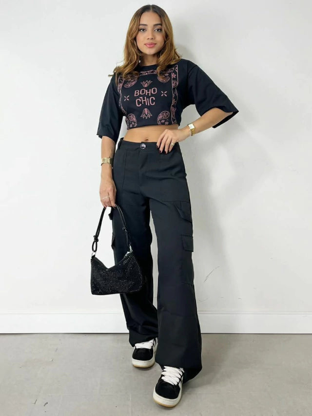 Calça Feminina Alfaiataria Pantalona Carpenter Cargo