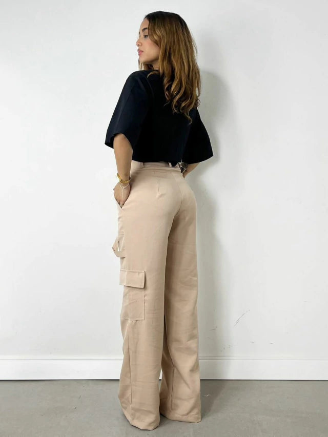 Calça Feminina Alfaiataria Pantalona Carpenter Cargo