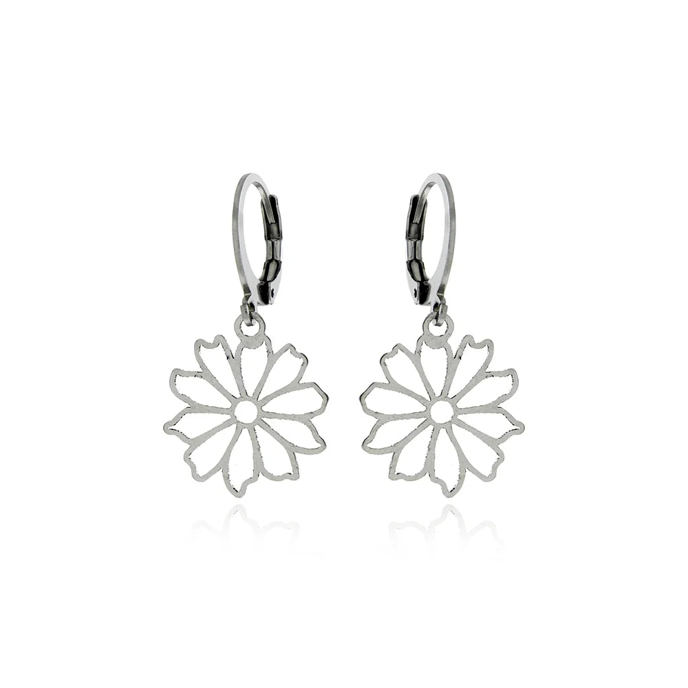 BRINCO ARGOLA ARTICULADA DE FLOR VAZADA AÇO INOX