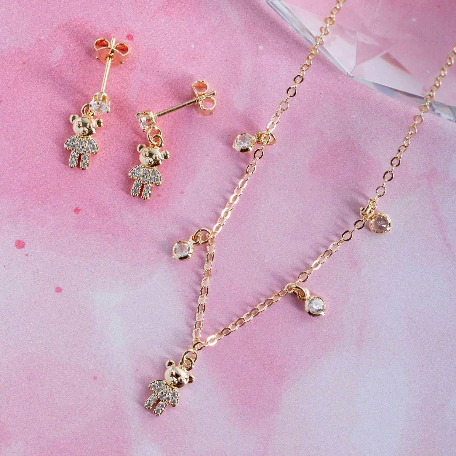 CONJUNTO INFANTIL DE URSINHO CRISTAL (35CM+5CM) - BANHO OURO 18K