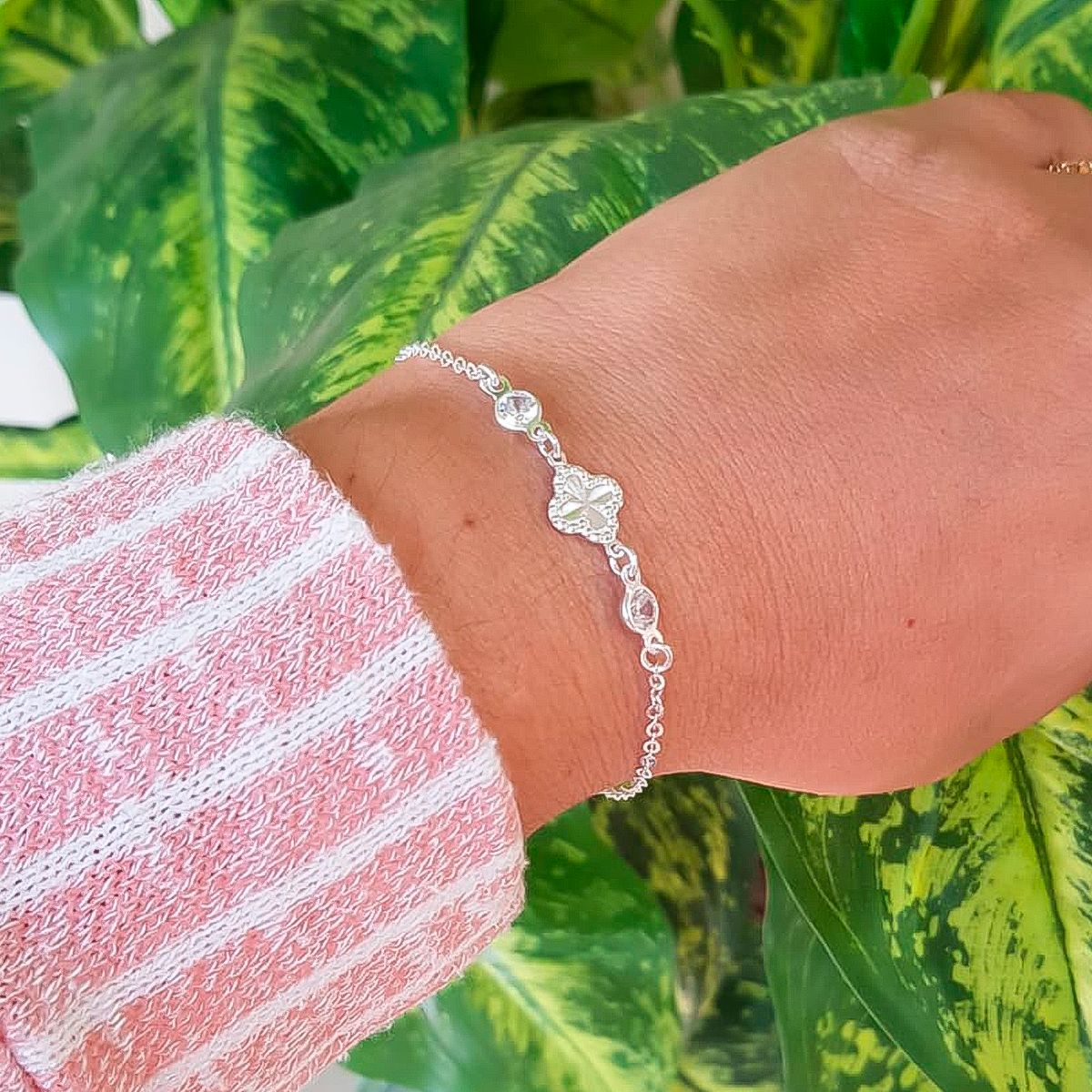 PULSEIRA DE TREVO CRISTAL - PRATA 925