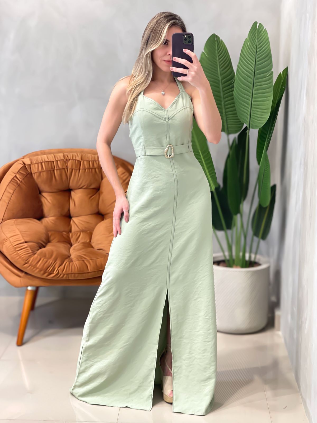 Vestido Longo em Alfaiataria Sensoriale de Alça com Fenda