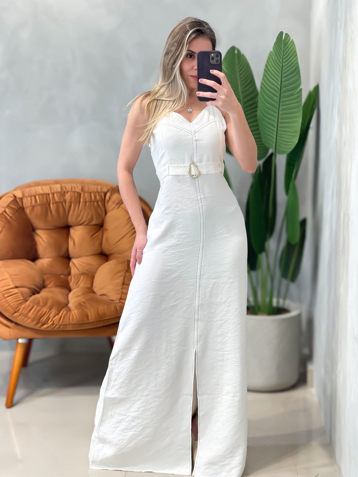 Vestido Longo em Alfaiataria Sensoriale de Alça com Fenda