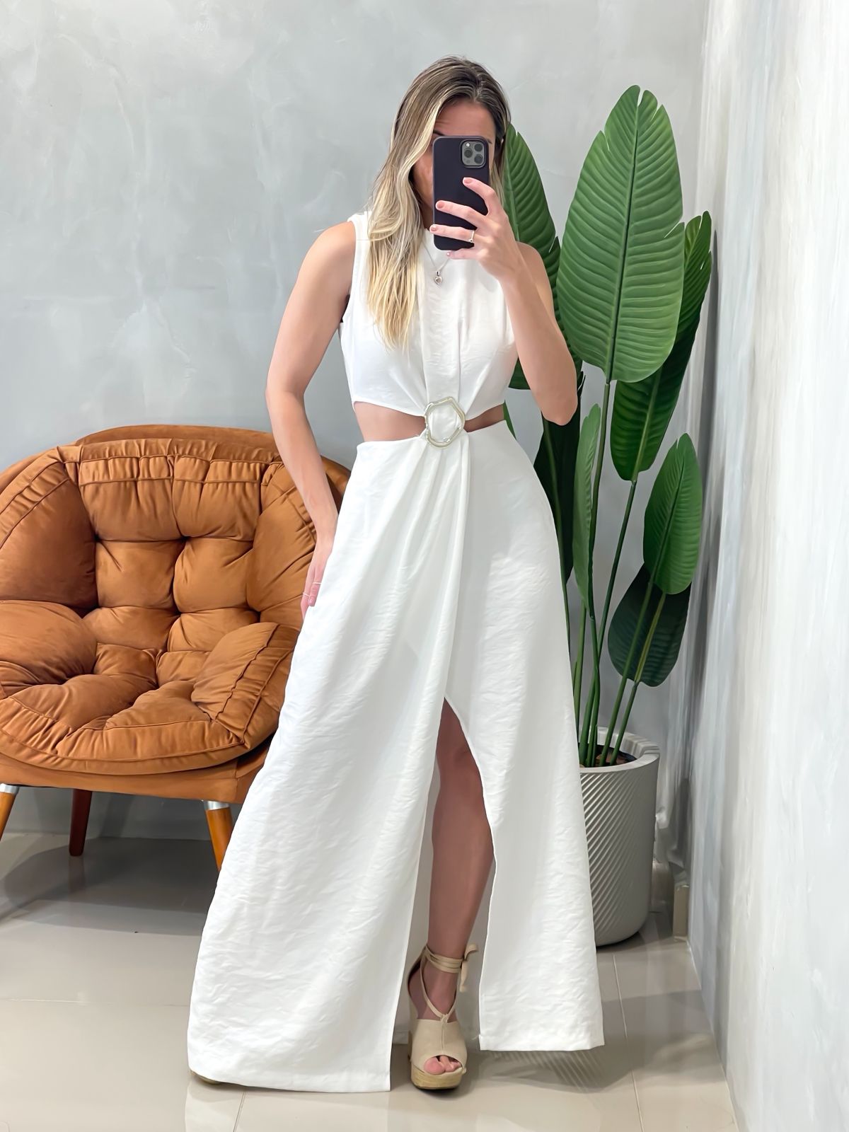 Vestido Longo em Alfaiataria Sensoriale Regata com Recorte