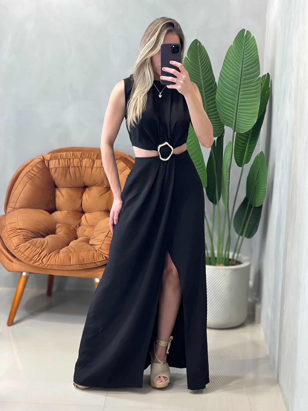 Vestido Longo em Alfaiataria Sensoriale Regata com Recorte