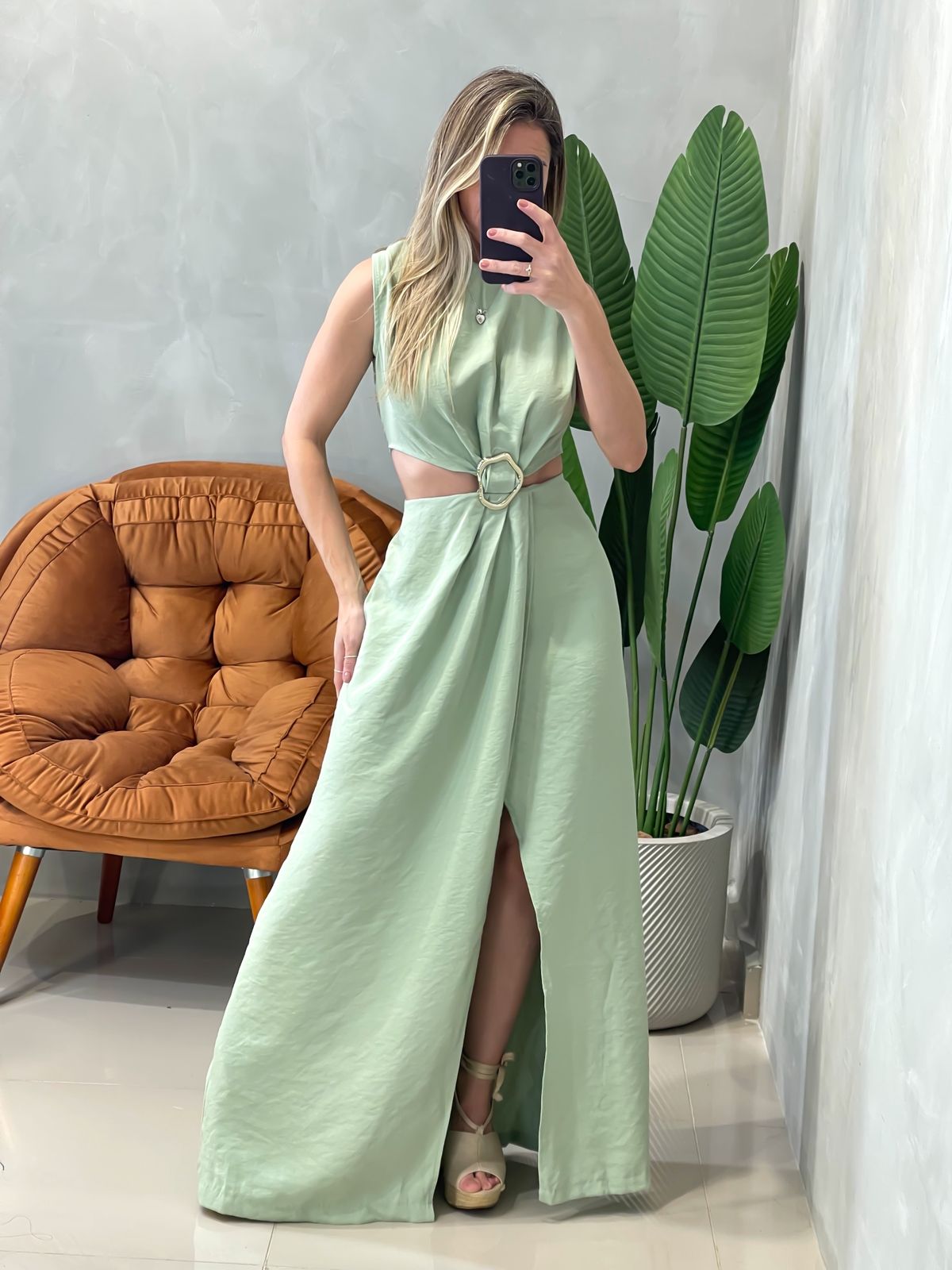 Vestido Longo em Alfaiataria Sensoriale Regata com Recorte