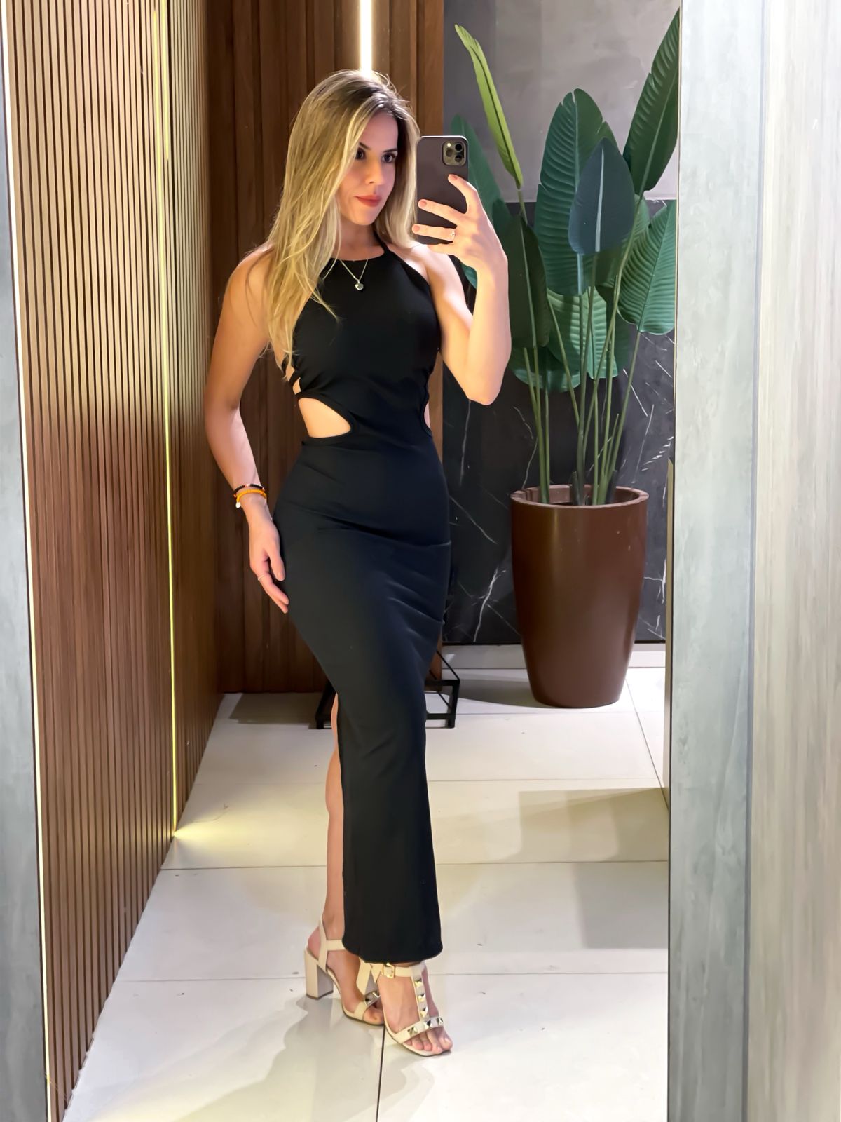 Vestido Longo em Ribana de Alça com Recortes Laterais Geovana Ref. 1763