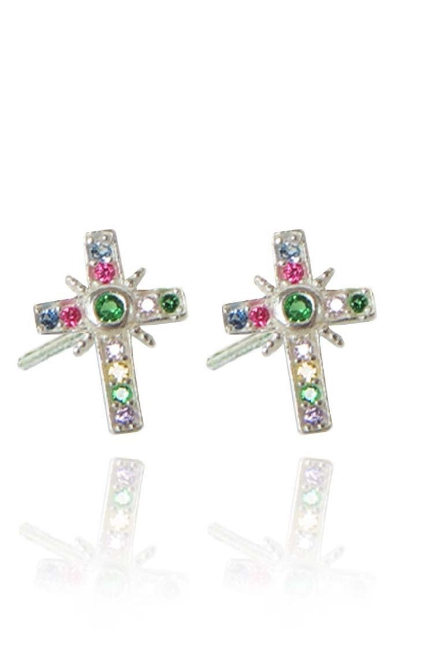 Brinco de Cruz com Zircônias Coloridas em Prata 925