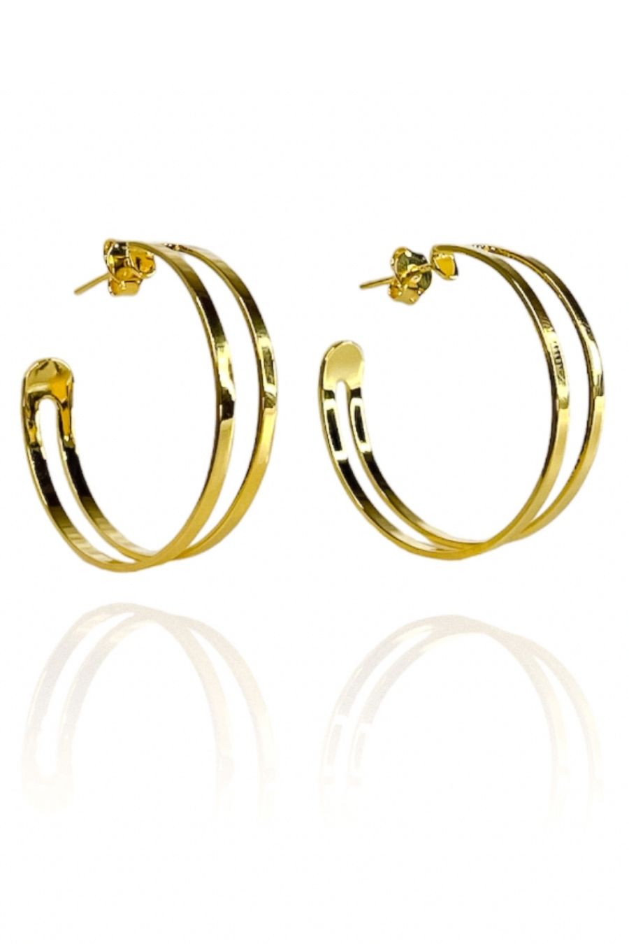 Brinco Argola Media Dupla Vazada Banhado em Ouro 18k