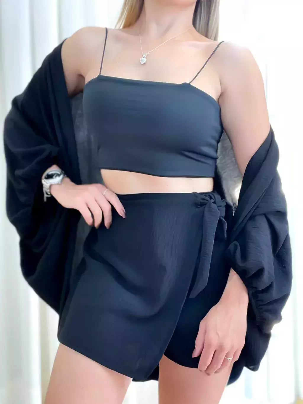 Conjunto Feminino Kimono e Short Saia Amarração