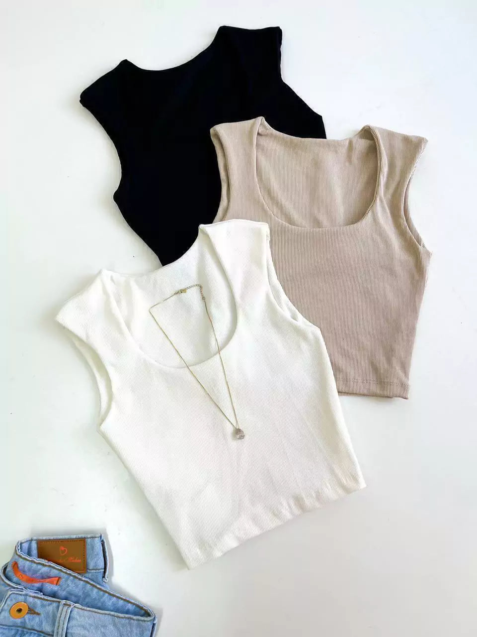 Cropped Feminino em Ribana Regata Decote Redondo Guadalupe