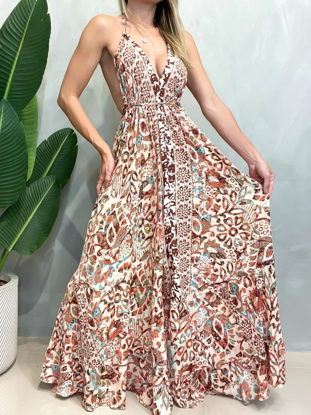 Vestido Feminino Longo Estampado Indiano