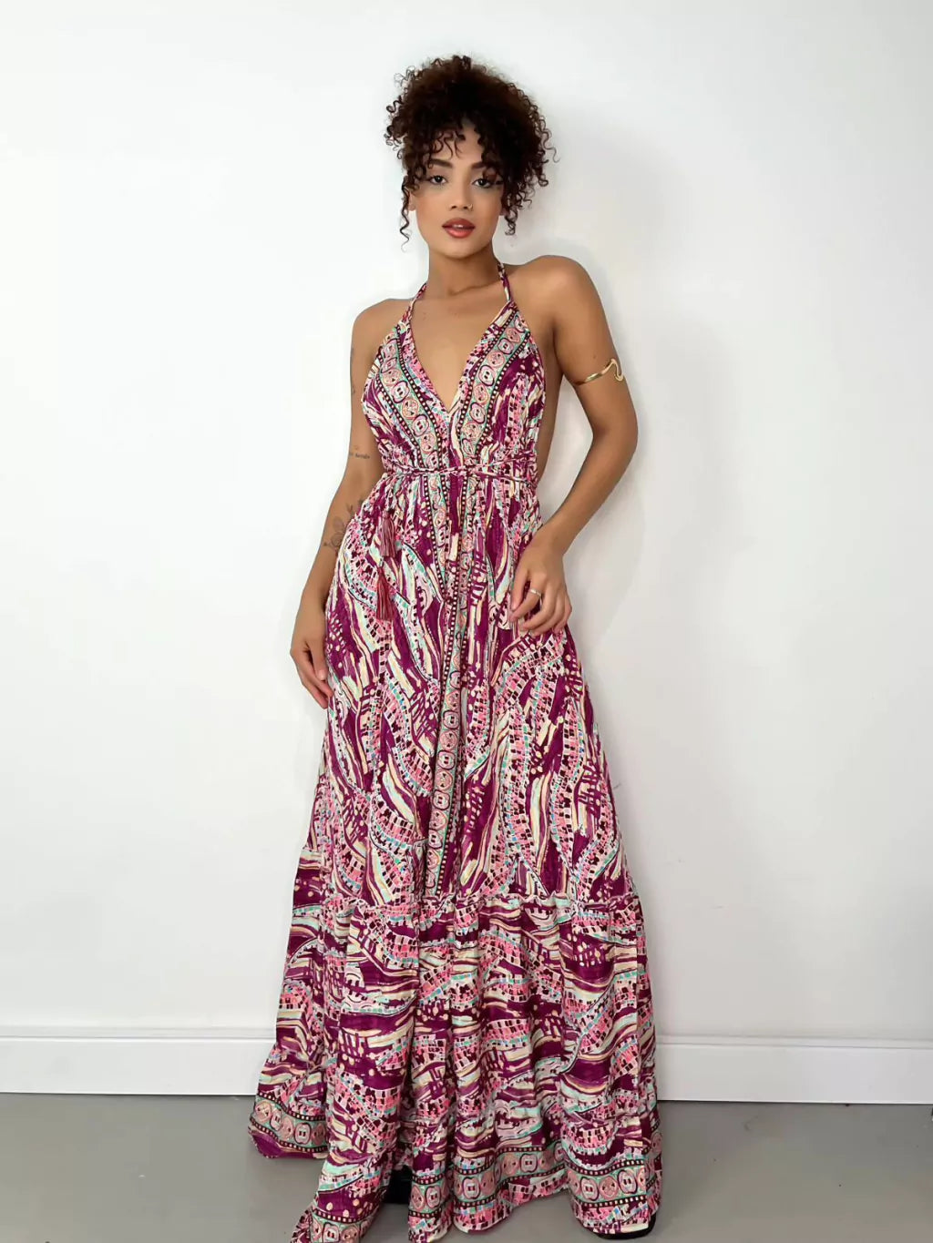 Vestido Feminino Longo Estampado Indiano