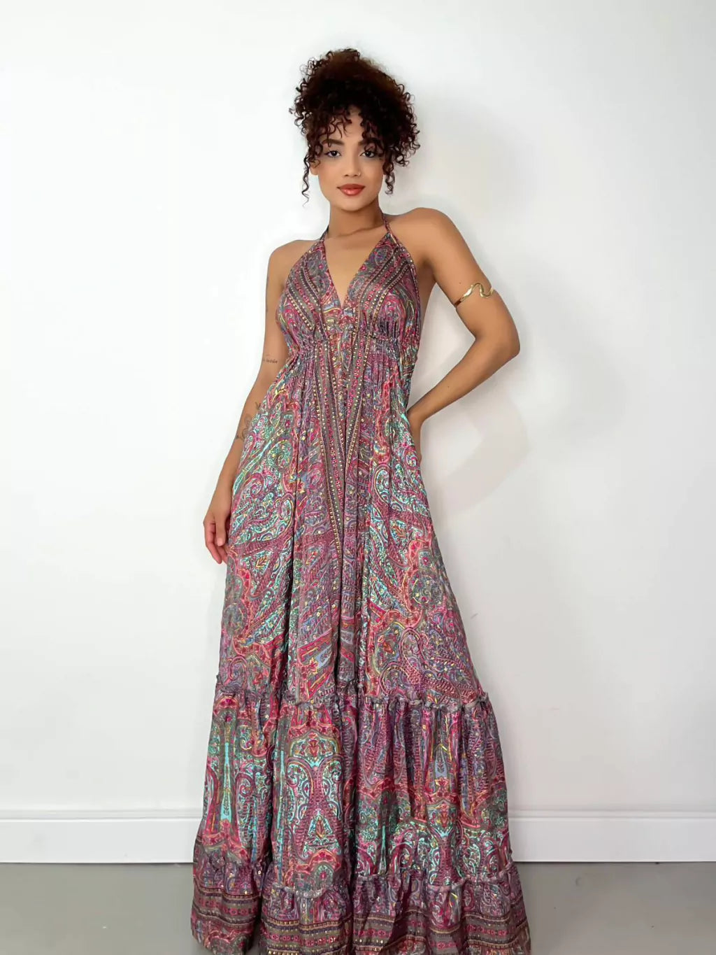 Vestido Feminino Longo Estampado Indiano